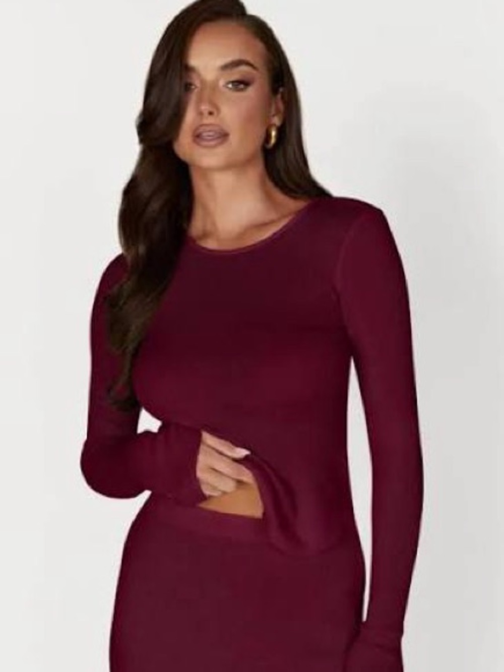 Meshki Wine-Red Knit Maxi Skirt Set